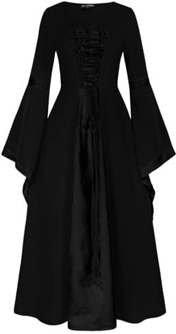 Generico Costume Dama Del Medievale Gotico Spalle Scoperte Costume Strega Donna Punk Vintage Vestito Medievale Vittoriano Vestiti Carnevale Cosplay Costume Principessa Sera Costume Da (#A-Black, XL)