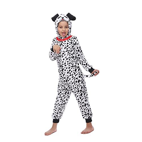 Rabtero Bambini Animale Onesie Costume, Unisex Spotted Dog Onesie Costume, Dalmati Onesie Costume, Bambini Halloween/Natale/Carnevale Festival Costume per Bambini 12-14