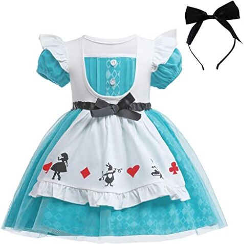 Lito Angels Vestito Costume Alice nel Paese delle meravigliea con Grembiule Bianco e Cerchietto per Bambina, Taglia 12-18 Mesi, Turchese