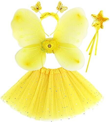 M MUNCASO Ragazze Fata Costume Fancy Dress Up Set di costumi da farfalla Principessa Abito Set di costumi in tulle con ali di farfalla, bacchetta magica e set di cerchietti per bambine 3-8 anni