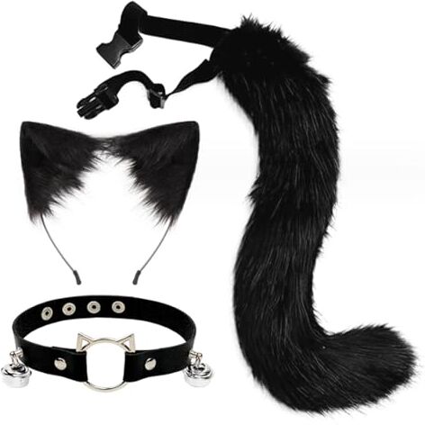 wcpqt Costume Da Gatto Per Donna, Fascia Per Capelli, Collana Con Orecchie E Campanelli, Coda E Zampe Di Animali, Set Di Costumi Cosplay, Accessori Per Travestimenti Per Bambini E Adulti