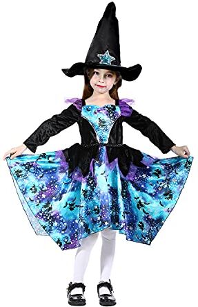 Sincere Party Ragazze Strega Costume, Lancio di incantesimi deluxe Frizzante Halloween Abito da strega insieme a Cappello 3-4 anni