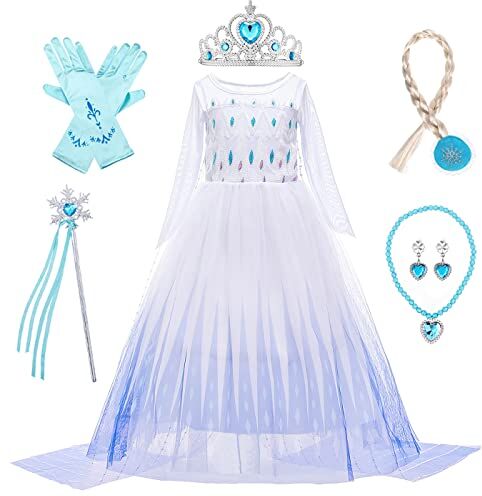 LOBTY Bambina Vestito da Principessa Elsa con Accessor Costume da Regina delle Nevi Abito da Halloween Carnevale Cosplay Compleanno Natale Festa Vestito Fantasia