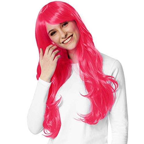 TecTake dressforfun 901009 Unisex Accesorio Costume, Parrucca Capelli Lunghi Ricci, Carnevale Festa Halloween -disponibile in diversi Colori (Rosa   Nr. 303628)