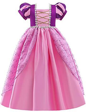 Lito Angels Vestito Costume da Principessa Rapunzel per Bambina, Taglia 5-6 Anni, Manica Corta, Rosa Viola