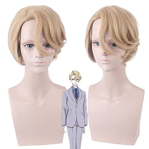 EQWR Wig for Halloween Fashion Christmas Party Dress Up Wig Merchant Richard'S Mystery Identification Cos Wig Richard Linen Gold Micro-Roll