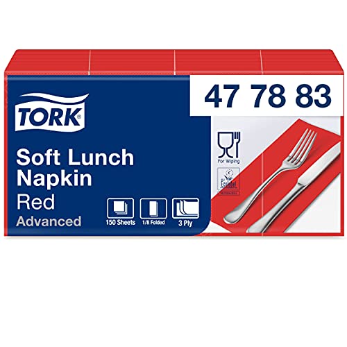 Tork Tovagliolo Lunch Soft rosso (piegato in 8) Advanced, 3 veli, 10 pacchi x 150 tovaglioli (1500 pz), 33 cm (lungh.) x 32,6 cm (largh.)