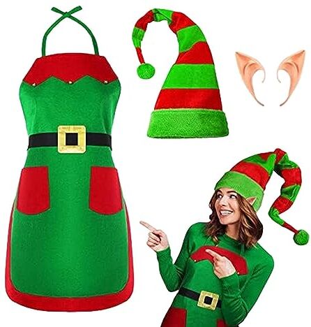 Lambo Costume da elfo adulto   Cappello di peluche Elfo di Natale con strisce rosse e verdi,Divertenti abiti per adulti per giochi di ruolo in feste, grembiuli da cucina natalizi per donne adulte