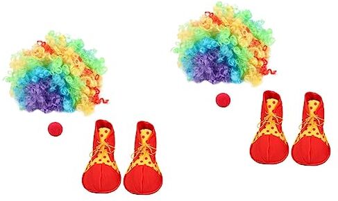 CLISPEED 2 Set Oggetti Di Scena Mascherati Da Clown Vestito Da Clown Di Halloween Pagliaccio Vestire Adulto Parrucca Da Clown Per Bambini Tessuto Strisciante Spugna Bambino