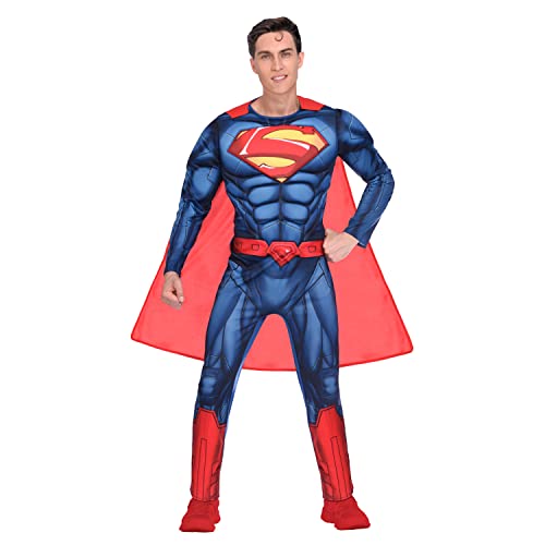 amscan - Superman-Costume da Supereroe per Adulti, Taglia M, 1 Pezzo, Blu, Medium: 40-42",