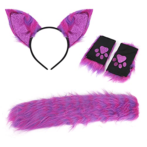 TINAYAUE Halloween accessori finto animale peluche coda di volpe artiglio guanti gatto fascia vestito vestito costume gioco di ruolo spettacolo decorazione puntelli Natale prom performance kit per donne