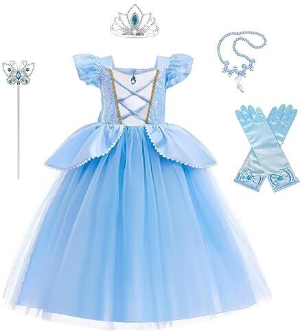 Lito Angels Vestito Costume da Principessa Cenerentola con Accessori per Bambina Taglia 5-6 Anni, Blu (Etichetta in Tessuto 130)