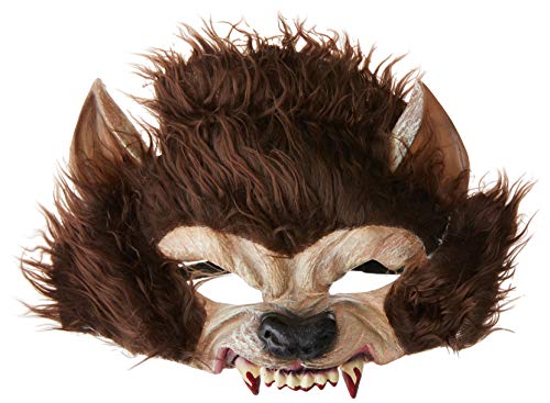 SMIFFYS Werewolf Half Face Latex Mask, Brown, with Fur & Teeth