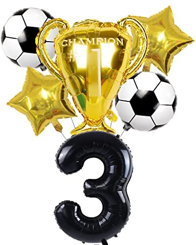 Conruich Kit di Palloncini Calcio, Decorazione Compleanno 3 Anni Bambino, Palloncino Gigante Numero 3, Calcio Decorazioni Festa di Compleanno Ragazzo, Calcio Tema Party Decorazioni