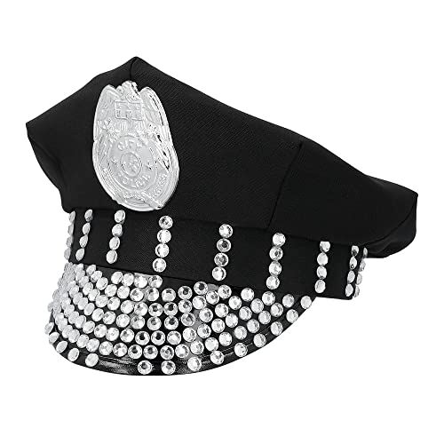 Boland Cappello da poliziotto con gemme e distintivo, cappello da poliziotto, cappello da poliziotto per carnevale e JGA, costume in maschera