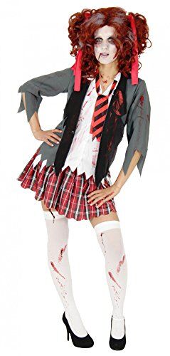 FOXXEO Costume da studentessa zombie, da donna, per Halloween, carnevale, taglia XXL, Rosso