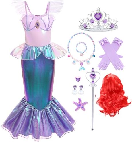 Snyemio Vestito Sirena Bambina Principessa Sirenetta Ariel Costume Ragazze e Accessori per Carnevale Compleanno Halloween Natale