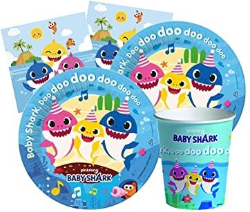 Isola Party Kit festa di compleanno Baby Shark eco-friendly (16 piatti, 16 bicchieri, 20 tovaglioli)