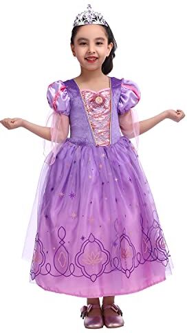 Sincere Party Ragazze Rapunzel Princess Fancy Dress con Tiara 7-8 anni, Nuova opzione 2022