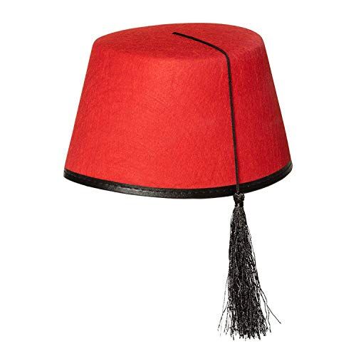 Boland Cappello per adulti Fez Fadime, rosso con nappina nera, festa in costume orientale, festa a tema, carnevale