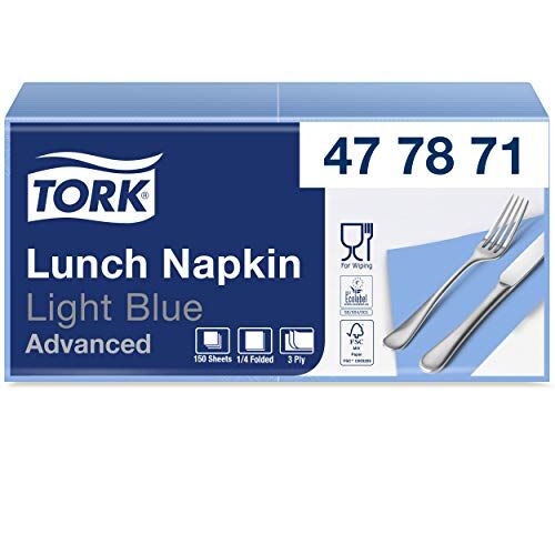 Tork Tovagliolo Lunch Soft azzurro Advanced, 3 veli, piegato in 4, 10 pacchi x 150 tovaglioli (1500 pz), 33 cm (lungh.) x 32,6 cm (largh.)