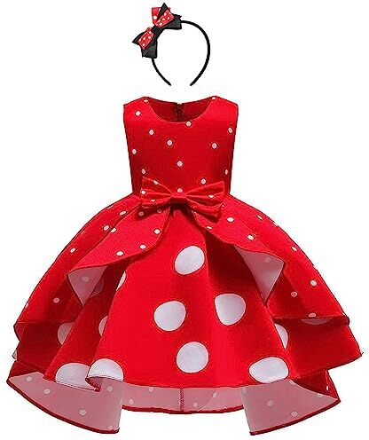 IBTOM CASTLE Ragazze Minnie Mouse a Pois Abito da Principessa Vintage Halloween Natale Carnevale Cosplay Vestito a Vita Alta Tutù con Topolino Fascia Festa di Compleanno Set di Celebrazione Rosso 2-3 anni