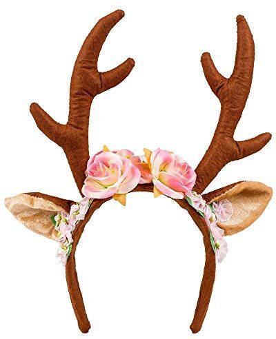 Boland Tiara cerchietto renna Lovely Reindeer con corna, orecchie e fiori