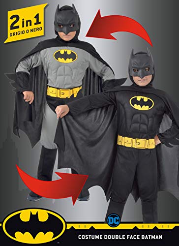 Ciao - Batman 2-in-1 (Classic/Dark Knight) Costume Originale DC Comics (Taglia 8-10 Anni) con Muscoli pettorali Imbottiti Bambino, Nero, Girgio, 8-10,