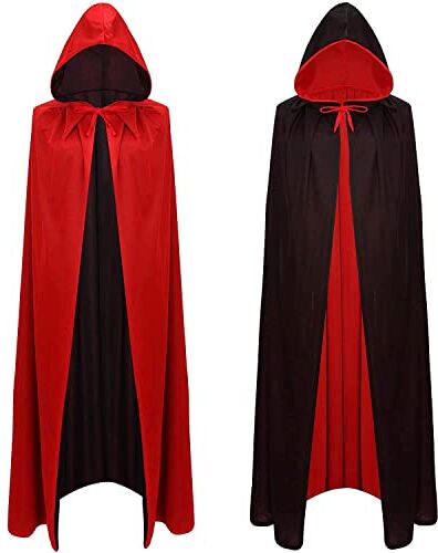 Anguxer Mantello da vampiro di Halloween, mantello vampiro nero rosso, costumi di Halloween mantello, per bambini o aulti Halloween dracula cosplay (150 cm) (Mantello con cappuccio 150 CM)