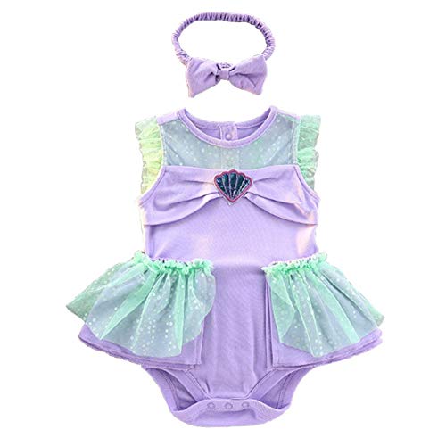 MYRISAM Vestito da Principessa Sirena Pagliaccetto per Bimba Bambina Costume di Carnevale Halloween Cosplay Compleanno Body Festa Natale Abiti con Archetto 12-18 mesi