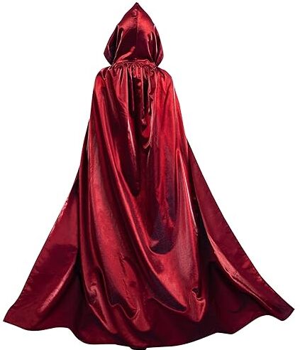 MiiDD Mantello con Cappuccio Lungo in Raso Adulto Costume di Halloween Capo Masquerade Costume di Natale Capo Masquerade Costume Strega Wicca Vampiro(Vino Rosso,XXL)