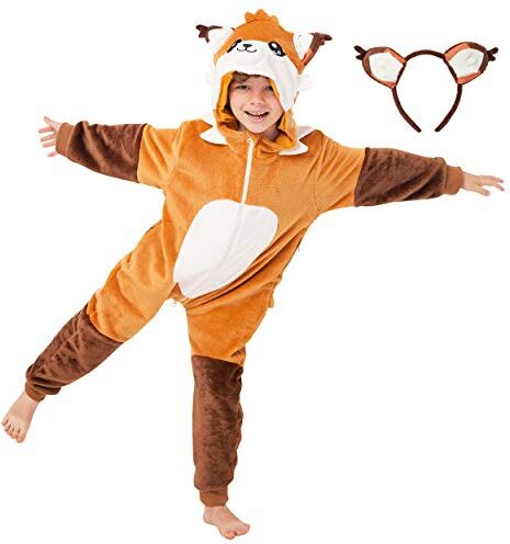 corimori (14+ Modelli Pigiama Animali Bambini Costume Kigurumi Tuta Animale Cosplay Carnevale, (110-130 cm), Volpe,