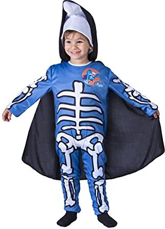 Ciao -Puffo Scheletrino Halloween Special Edition Costume Travestimento Bambino Originale Puffi (Taglia 2-3 Anni), Colore Azzurro, Bianco, Nero,