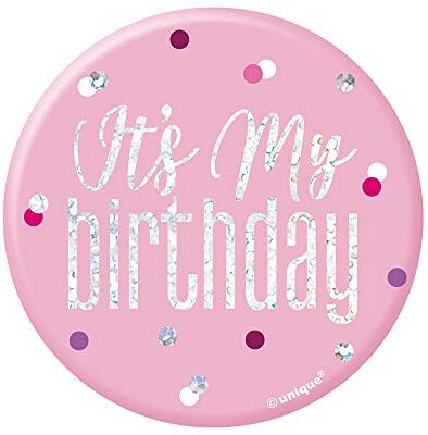 Unique Party  Distintivo di Compleanno 7,5 cm Compleanno Glitz Rosa e Argento