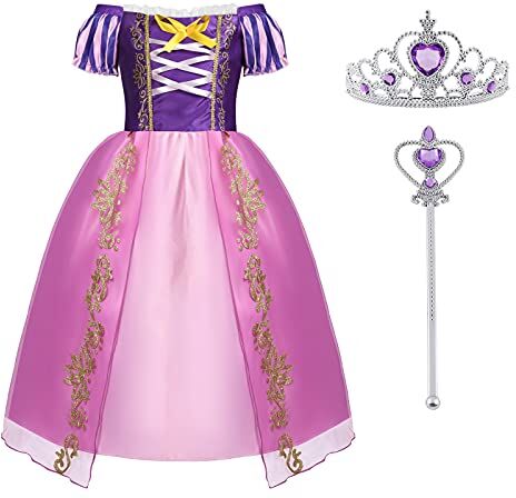 ACWOO Angels Costume da Principessa Rapunzel per Bambina, Vestito da Festa di Compleanno 110cm