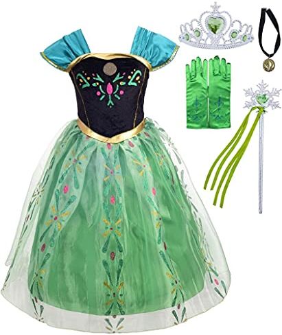 Lito Angels Vestito Costume Incoronazione Principessa Anna con Corona e Accessori per Bambina, Taglia 2-3 Anni, Verde