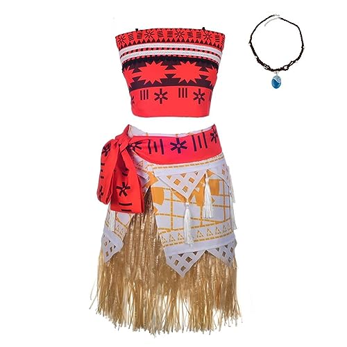 Lito Angels Vestito Vaiana per bambina, Costume Oceania con collana, Taglia 9-11 anni (Etichetta in Tessuto 160)