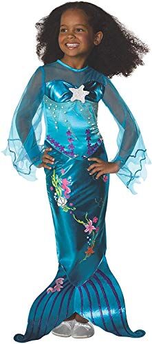Tante Tina Vestito da Sirena per Bambina Costume da Sirena con Gonna rasoterra e Spacco Posteriore per Un Maggiore Movimento Blu Taglia M (128) Indicato per Bambini dai 6 ai 8 Anni