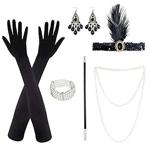 Surakey Set di accessori per costume da ballo per feste anni '20 Flapper Gatsby, fascia con perle, collana e guanti per orecchini, tipo 4