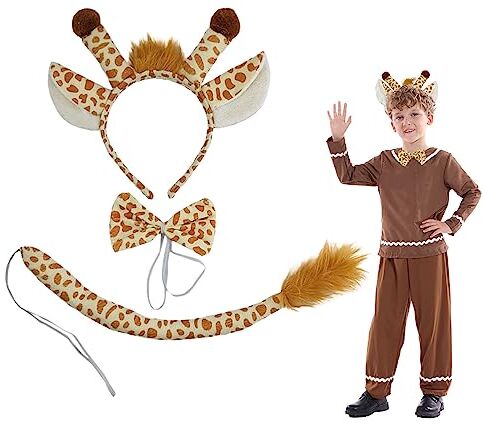 TSHAOUN Costume Giraffa 3 Pezzi Costumi Animali, Giraffa Fascia Bowtie Coda, Costume da Giraffa, Cosplay Accessori, per Carnevale Halloween Decorazioni per Feste (Giallo)