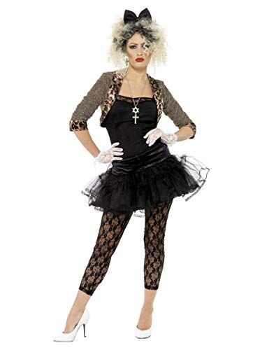 SMIFFYS 80s Wild Child Costume, Black, Jacket, Top, Tutu, Leggings, Gloves & Headband, (PLUS X2)