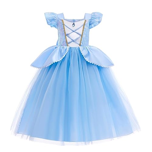 Lito Angels Vestito Costume da Principessa Cenerentola per Bambina Taglia 5-6 Anni, Blu (Etichetta in Tessuto 130)