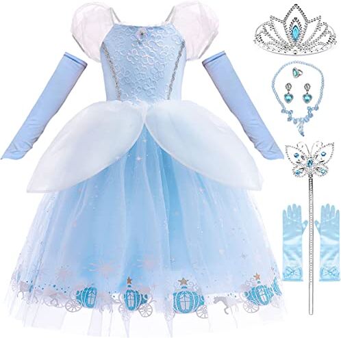 Tyidalin Abito da principessa Cenerentola Costume Bambini Abito Lungo Costume Carnevale Cosplay Halloween Natale Cerimonia Compleanno