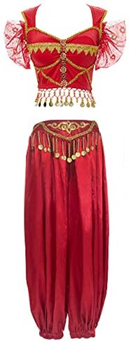 YEAJION Donna Costume di Principessa Jasmine Costume di Principessa Aladdin con Accessori Costume di Danza del Ventre Festa di Natale Halloween Carnevale Cosplay Costume Adulto