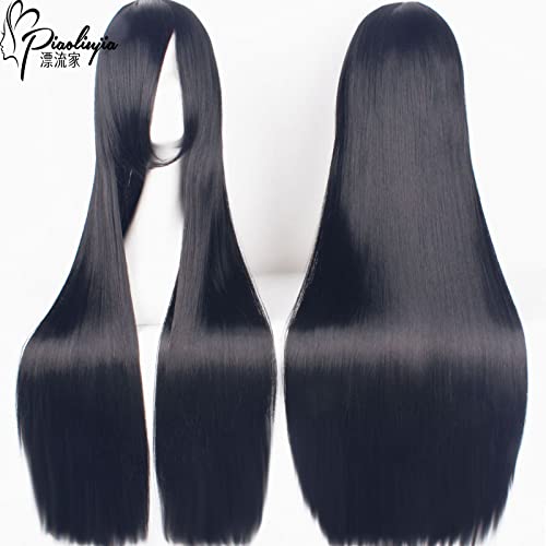 EQWR Halloween Fashion Christmas Party Dress Up Wig Cosplay Wig Unisex Black Long Hair 80Cm Yan Moai Anime Wig Long Straight Hair Universal Headgear Color: Zf60-01 (Thick Black)