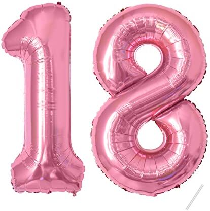 Maclunar Palloncini Compleanno 18 anni Rosa -101 CM Palloncino Numero 18 Gonfiabile in Foil -Decorazioni Compleanno di un uomo donna- Vola con l'Elio