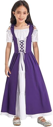 Agoky Abito da Principessa Medievale Bambina Costume Dama Medievale Ragazza Vestito in velluto Costume Principessa di Banda Halloween Festa di Compleanno Mascherata Carnevale Viola scuro A 15-16 anni