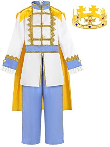 ReliBeauty Costume Principe Azzurro Bambino con Corona 8-9 anni(130 cm)