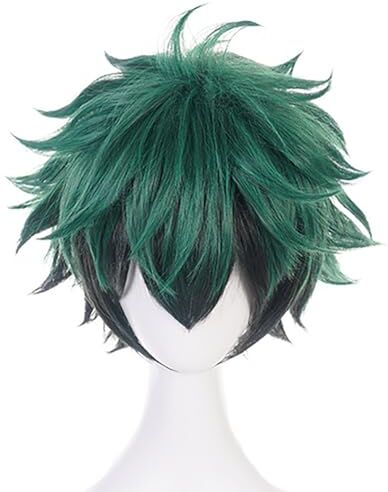 YEAJION Midoriya Izuku Cosplay Parrucca Corta Verde Anime My Hero Academia Deku Cosplay Costume Izuku Midoriya Wig Natale Halloween Carnevale Party Performance Costume Accessori Adulti