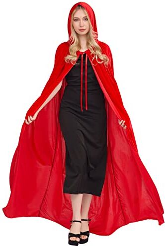 Myir JUN Mantello con Cappuccio Velluto, Adulto Bambini Halloween Mantelli Lungo Halloween Costume Unisex Strega Wicca (M, Rosso)